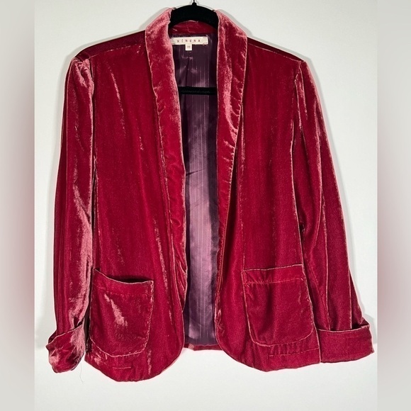 XIRENA maroon pink deconstructed velvet open short blazer lined sz XS whimsigoth - Picture 1 of 7